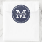 Étiquette de renvoi circulaire bleu monogramme (Sac)