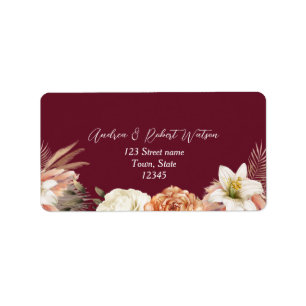 Étiquette de renvoi d'adresse de mariage florale e