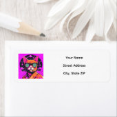 Étiquette de renvoi d'adresse Rose Rétro Chat Atom (En situation)