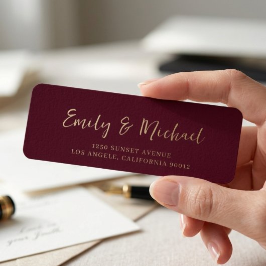 Étiquette de réponse de mariage élégante bordeaux