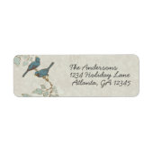 Étiquette de réponse de mariage en damas oiseaux s (Devant)