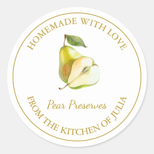 Étiquette de réserve de poires maison en or | Blan (Devant)