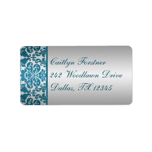 Étiquette de retour Argent et Damas Turquoise (Devant)