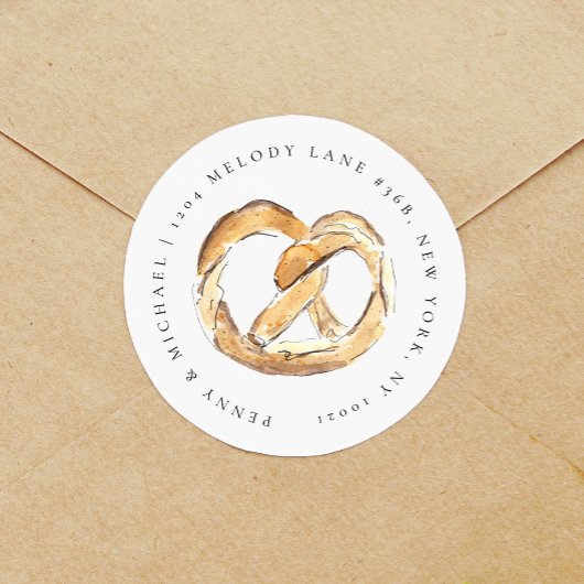 Étiquette de retour d'adresse aquarelle Bretzel mo