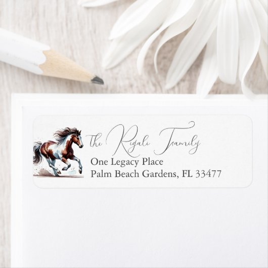 Étiquette de retour d'adresse Cheval Rustique (En situation)