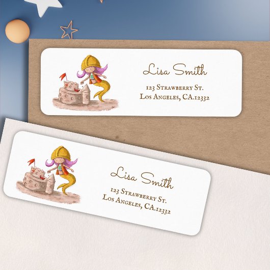 Étiquette de retour d'adresse de château de sable 