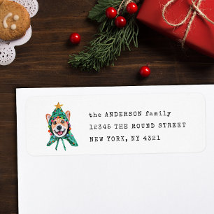 Étiquette de retour d'adresse de chien Corgi Noël