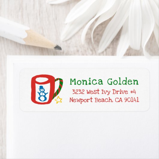 Étiquette de retour d'adresse de Noël Mug Doodle N (En situation)