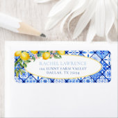 Étiquette de retour d'adresse en carreaux bleus it (En situation)