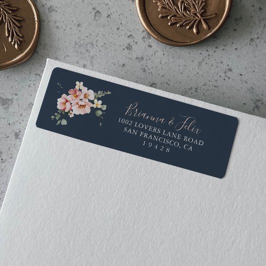 Étiquette de retour d'adresse florale de rose de j