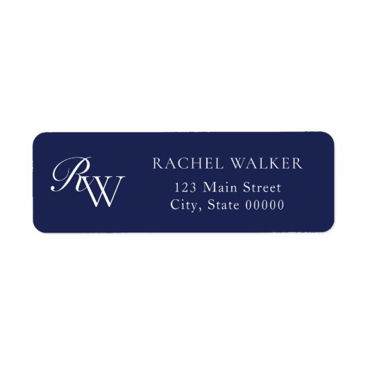 Étiquette de retour d'adresse Monogramme Bleu Élég (Devant)