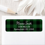 Étiquette de retour d'adresse plaid de buffle vert (En situation)