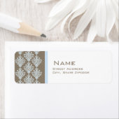 Étiquette de retour Damas bleu et Brown (En situation)