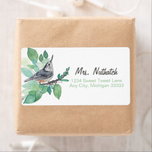 Étiquette de retour d'art d'oiseaux Nuthatch à poi