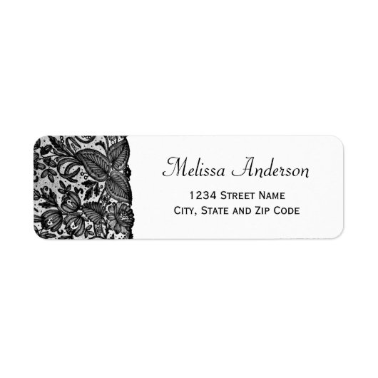 Étiquette de retour de dentelle noire florale (Devant)