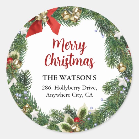 Étiquette de retour de la couronne de Noël festive (Devant)