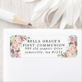 Étiquette de retour de la première communion rose  (En situation)