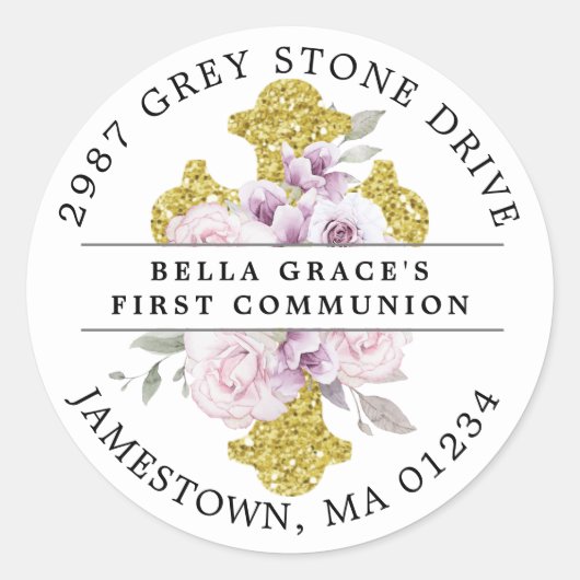 Étiquette de retour de la première communion rose  (Devant)