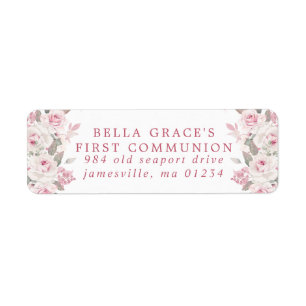 Étiquette de retour de la première communion rose 