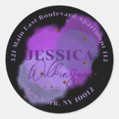 Étiquette de retour de l'adresse ronde rose violet (Devant)