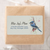 Étiquette de retour de l'aquarelle Blue Jay (En situation)