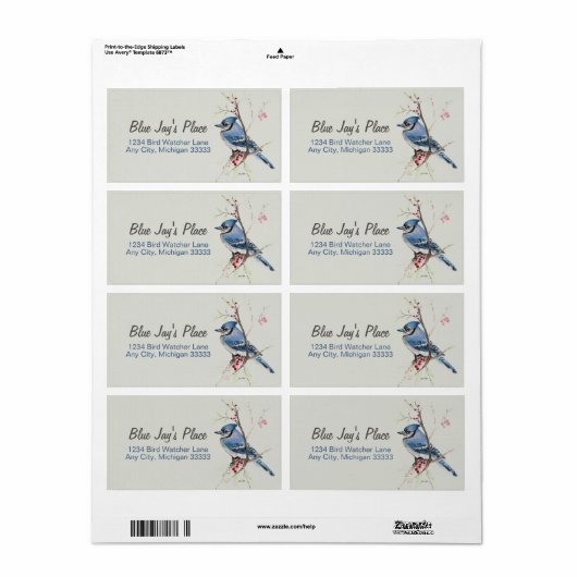 Étiquette de retour de l'aquarelle Blue Jay (Feuille entière)