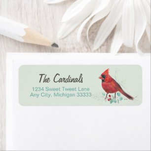 Étiquette de retour de l'aquarelle cardinale rouge