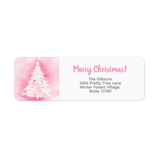Étiquette de retour de l'arbre de Noël rose blanc (Devant)