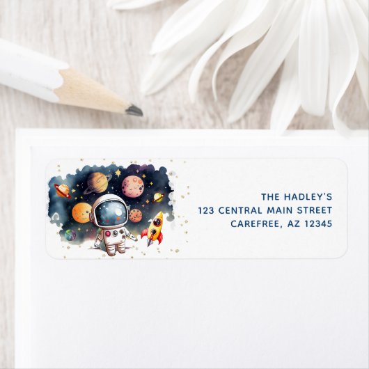 Étiquette de retour de l'astronaute Planètes extra (En situation)