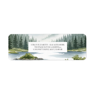 Étiquette de retour de mariage à la forêt de lac d