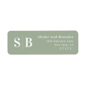Étiquette de retour de mariage monogramme vert cla (Devant)