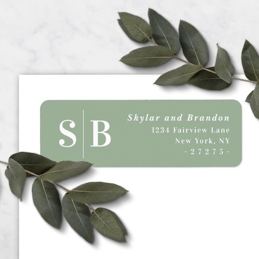 Étiquette de retour de mariage monogramme vert cla