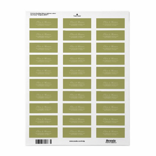 Étiquette de Retour de Mariage Vert Olive (Feuille entière)