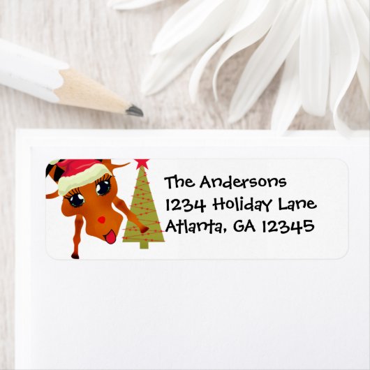 Étiquette de retour de Noël de renne drôle (En situation)