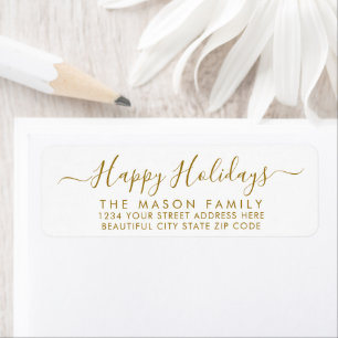 Étiquette de retour de Noël Gold White Script