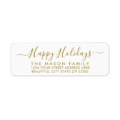 Étiquette de retour de Noël Gold White Script (Devant)