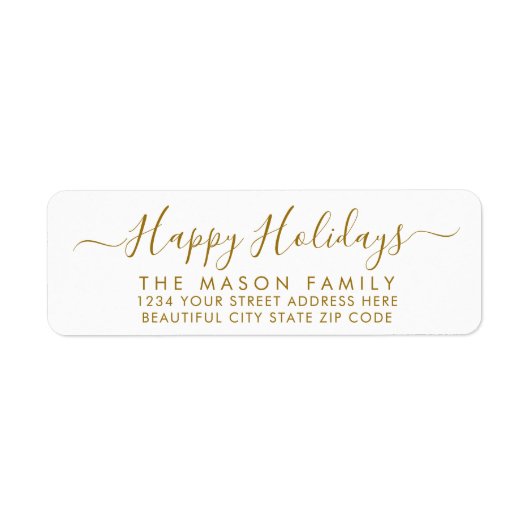 Étiquette de retour de Noël Gold White Script (Devant)
