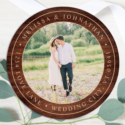 Étiquette de retour de photo en bois rustique