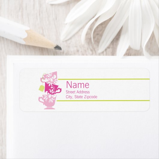 Étiquette de retour de thé rose et vert (En situation)