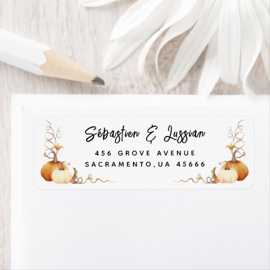 Étiquette de retour du Baby shower Citrouille rose (En situation)