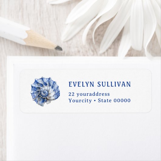 Étiquette de retour du logo de coquillage bleu (En situation)
