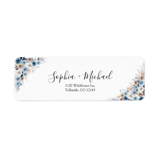 Étiquette de retour du Mariage Boho bleu (Devant)