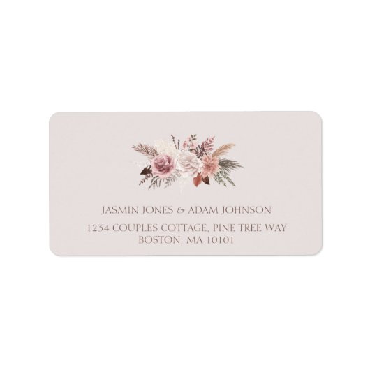 Étiquette de retour du Mariage Boho Pampas Blush (Devant)