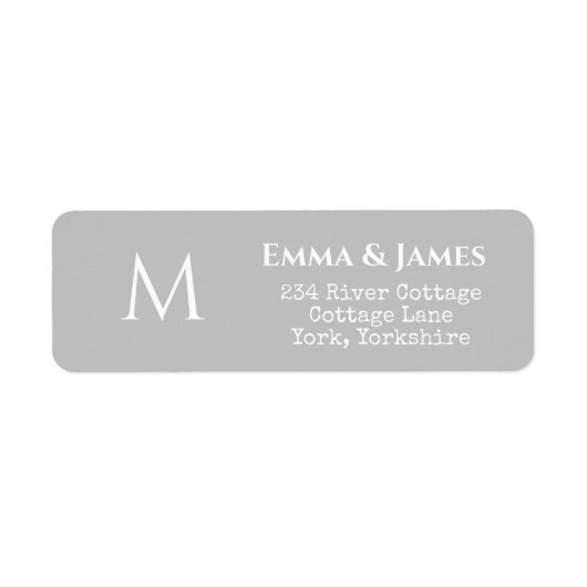Étiquette de retour du Mariage de monogramme gris  (Devant)
