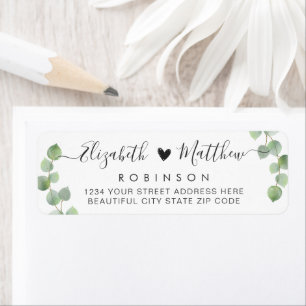 Étiquette de retour du Mariage de script Eucalyptu