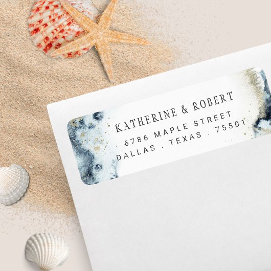 Étiquette de retour du Mariage des vagues aquarell