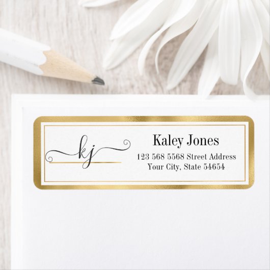 Étiquette de retour du Monogramme blanc d'or moder (En situation)