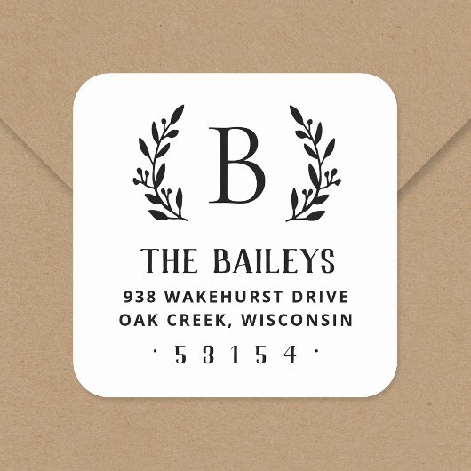 Étiquette de retour du monogramme de famille de la