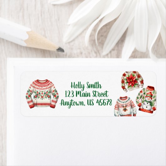 Étiquette de retour du pull de Noël moche (En situation)