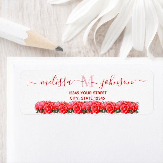 Étiquette de retour du Rose Floral Monogram (En situation)